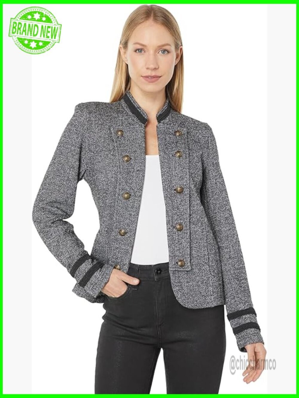 Open Front Band Jacket Long Sleeve Cotton Blazer Suit Jacket